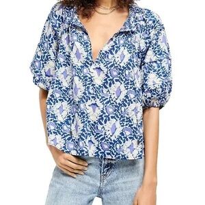 Free People Boho Willow Blouse Blue Size Small